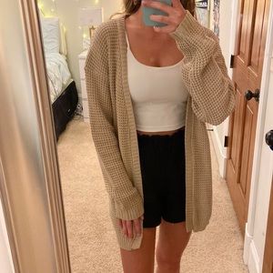 tan cardigan